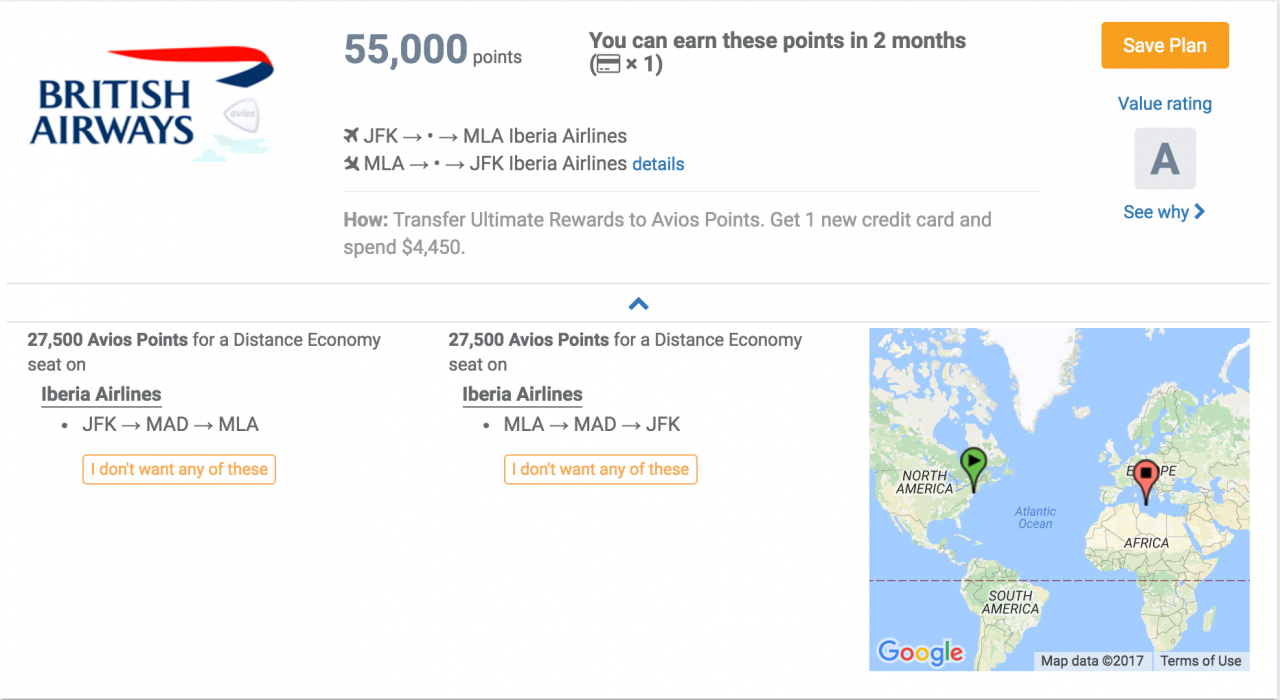 RewardStock travel goal for Malta using points